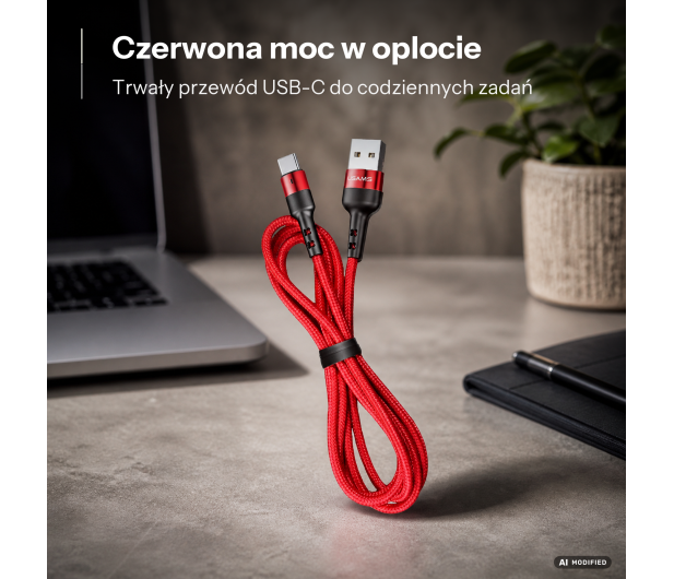 USAMS Kabel pleciony lightning 1m 2A Fast Charging czerwony - 1569039 - zdjęcie 2
